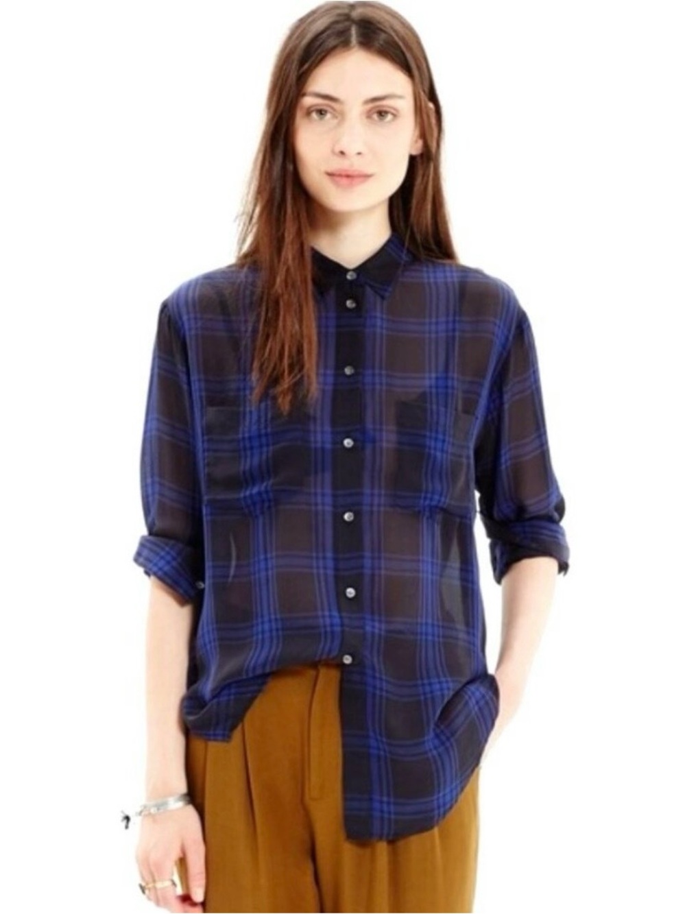 Madewell Silk Spotlight Sheer Top in Plaid